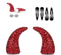 Magnetic Devil Horns Hair Clips, Rhinestone Devil Horns Hair Accessories with Sparkly Crystal Design, Halloween Cosplay Costume Accessories for Women Girls, Party Dress Up Decoration，Red