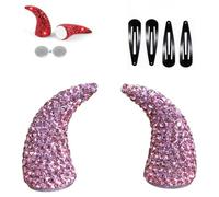 Magnetic Devil Horns Hair Clips, Rhinestone Devil Horns Hair Accessories with Sparkly Crystal Design, Halloween Cosplay Costume Accessories for Women Girls, Party Dress Up Decoration，Pink