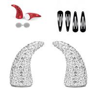 Magnetic Devil Horns Hair Clips, Rhinestone Devil Horns Hair Accessories with Sparkly Crystal Design, Halloween Cosplay Costume Accessories for Women Girls, Party Dress Up Decoration，Silver