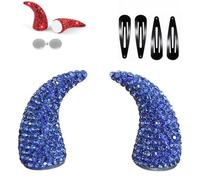 Magnetic Devil Horns Rhinestone Horn Hair Clips Halloween Hair，Blue