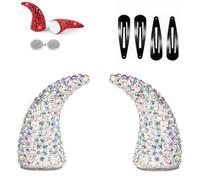 Magnetic Devil Horns Rhinestone Horn Hair Clips Halloween Hair，Colorful