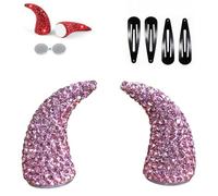 Magnetic Devil Horns Rhinestone Horn Hair Clips Halloween Hair，Pink