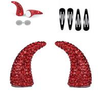 Magnetic Devil Horns Rhinestone Horn Hair Clips Halloween Hair，Red
