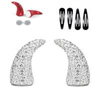 Magnetic Devil Horns Rhinestone Horn Hair Clips Halloween Hair，White