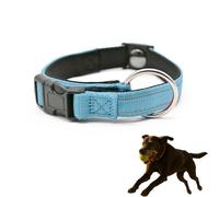 Magnetic Dog Collar, Reflective Adjustable Collar, Double-Layer Fabric with Breathable and Reflective Design, with Quick-Release Magnetic Buckle, for Senior Dogs (Blue)