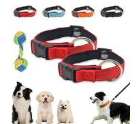 Magnetic Dog Collar, Reflective Adjustable Dog Collar for Senior Dogs, Double-Layer Breathable Fabric Pet Collar with Quick-Release Magnetic Buckle (2 Red)
