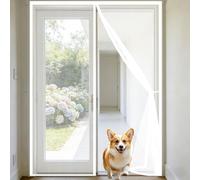 Magnetic Door 130 x 203 cm Heavy Duty Bug Mesh Curtain with Powerful Magnets and Full Frame Hook&Loop, No Gap, Keep Bugs Out Lets Fresh Air in, Kid and Pet Friendly, White