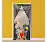 Magnetic Door, 150x225cm Curtain Screen to Keep Flies and Insects Out - Strong Magnet Mesh Curtain Allows Air to Circulate While Keeping Bugs Out(Black)