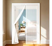 Magnetic Door 81 x 130 cm Mesh Curtain Anti Mosquito with Powerful Magnets and Full Frame Hook&Loop, No Gap, Keep Bugs Out Lets Fresh Air in, Kid and Pet Friendly, White