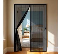 Magnetic Door 81 x 160 cm Mesh Curtain Anti Mosquito with Powerful Magnets and Full Frame Hook&Loop, No Gap, Keep Bugs Out Lets Fresh Air in, Kid and Pet Friendly, Black