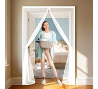 Magnetic Door 81 x 80 cm Mosquito Proof Door Curtains with Powerful Magnets and Full Frame Hook&Loop, No Gap, Keep Bugs Out Lets Fresh Air in, Kid and Pet Friendly, White