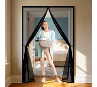 Magnetic Door 87 x 200 cm Mosquito Proof Door Curtains with Powerful Magnets and Full Frame Hook&Loop, No Gap, Keep Bugs Out Lets Fresh Air in, Kid and Pet Friendly, Black