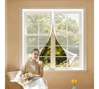 Magnetic Door Curtain 101 x 159 cm Keep Pets Indoor, Allow Fresh Air Flow, Hands-Free Patio Curtain Insect Mesh with Powerful Magnets for Balcony, Terrace, Cellar, White