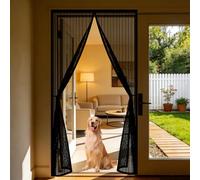 Magnetic Door Curtain 102 x 270 cm Mesh Curtain Anti Mosquito with Powerful Magnets and Full Frame Hook&Loop, No Gap, Keep Bugs Out Lets Fresh Air in, Kid and Pet Friendly, Black