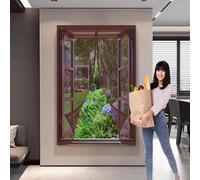 Magnetic Door Curtain 108 x 172 cm Keep Pets Indoor, Allow Fresh Air Flow, Hands-Free Magnetic Door Screen No-Drill Easy Installation for Living Room, Bedroom, Patio, Brown