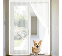Magnetic Door Curtain 111 x 100 cm Anti Mosquito Mesh Curtain with Powerful Magnets and Full Frame Hook&Loop, No Gap, Keep Bugs Out Lets Fresh Air in, Kid and Pet Friendly, White