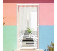 Magnetic Door Curtain 120 x 260 cm No Drill Installation Magic Paste Curtains Keeping Out Flies Bug Suitable for Balcony, Terrace, Cellar, Bedroom and Sliding Room, White