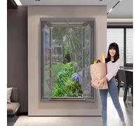 Magnetic Door Curtain 141 x 151 cm Keep Pets Indoor, Allow Fresh Air Flow, Hands-Free Magnetic Door Screen No-Drill Easy Installation for Living Room, Bedroom, Patio, Grey