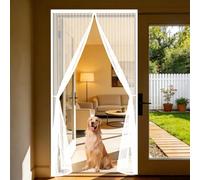 Magnetic Door Curtain 180 x 120 cm Mesh Curtain Anti Mosquito with Powerful Magnets and Full Frame Hook&Loop, No Gap, Keep Bugs Out Lets Fresh Air in, Kid and Pet Friendly, White