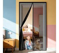 Magnetic Door Curtain 200 x 120 cm Anti Mosquito Mesh Curtain with Powerful Magnets and Full Frame Hook&Loop, No Gap, Keep Bugs Out Lets Fresh Air in, Kid and Pet Friendly, Black