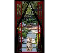 Magnetic Door Curtain 69 x 110 cm with Powerful Magnets and Full Frame Hook&Loop, No Gap, Keep Bugs Out Lets Fresh Air in, Fly Curtain Door Screens Nets Kid and Pet Friendly, Black