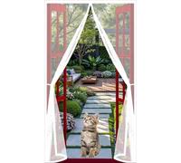 Magnetic Door Curtain 69 x 150 cm with Powerful Magnets and Full Frame Hook&Loop, No Gap, Keep Bugs Out Lets Fresh Air in, Fly Curtain Door Screens Nets Kid and Pet Friendly, White