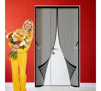 Magnetic Door Curtain 79 x 273 cm Full Frame Magic Tape Mosquito Double Door Keeps Bugs Out Suitable for Balcony, Terrace, Cellar, Bedroom and Sliding Room, Black