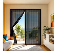 Magnetic Door Curtain 81 x 190 cm Mesh Curtain Anti Mosquito with Powerful Magnets and Full Frame Hook&Loop, No Gap, Keep Bugs Out Lets Fresh Air in, Kid and Pet Friendly, Black