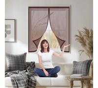 Magnetic Door Curtain 94 x 64 cm Keep Pets Indoor, Allow Fresh Air Flow, Hands-Free Fly Door Net Curtains No-Drill Easy Installation for Living Room, Bedroom, Patio, Brown