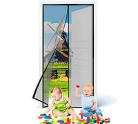 Magnetic Door Curtain Automatic Closing Fly Insect Bug Screen Net Mesh, 90 x 205 cm Mesh Curtain Keeps Bugs Out, Frame Hook & Loop, Hands Free, Pet & Kid Friendly【Black】