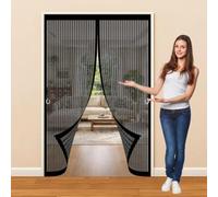 Magnetic Door Curtains Fly Screen 77 x 188 cm with Powerful Magnets & Full Frame Magic Tape, Keep Bugs Out & Lets Fresh Air in Magnetic Fly Screen Doors for Patio Doors Bedroom, Black