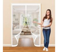Magnetic Door Curtains Fly Screen 77 x 198 cm with Powerful Magnets & Full Frame Magic Tape, Keep Bugs Out & Lets Fresh Air in Magnetic Fly Screen Doors for Patio Doors Bedroom, White