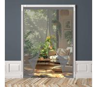 Magnetic Door Curtains Fly Screen 95 x 190 cm with Powerful Magnets & Full Frame Magic Tape No Gap, Lets Fresh Air in, Keep Bugs Out Heavy Duty Fly Curtains for Patio Doors Balcony, Grey