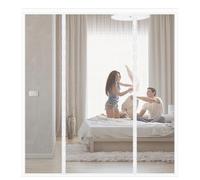 Magnetic Door Curtains Fly Screen Anti Mosquito Mesh Curtain with Powerful Magnets and Full Frame Magic Tape, Durable Mesh Curtains Keeps Bugs Out, Kid and Pet Friendly (White,140(35/70/35) x220cm)