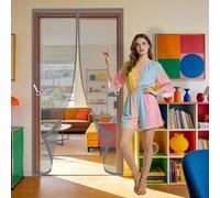 Magnetic Door Screen 101 x 214 cm Powerful Magnets Fly Bug Mosquito Mesh Curtain with Powerful Magnets Full Frame Magic Tape for Living Room, Bedroom, Patio, Grey