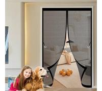 Magnetic Door Screen 111 x 169 cm Anti Mosquito, Keep Fresh Air in, Portable, Foldable, Custom Sizes, Magnetic Fly Screen Door for Double/French Doors, Black