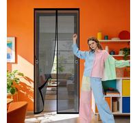Magnetic Door Screen 113 x 256 cm Hands Free Closing Fly Screen Curtain Keep Bugs Out Lets Fresh Air Suitable for Balcony, Terrace, Cellar, Bedroom and Sliding Room, Black