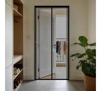 Magnetic Door Screen 145 x 190 cm Mesh Curtain Anti Mosquito with Powerful Magnets and Full Frame Hook&Loop, No Gap, Keep Bugs Out Lets Fresh Air in, Kid and Pet Friendly, Black