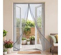 Magnetic Door Screen 151 x 272 cm Full Frame Magic Tape Kid and Pet Friendly Fly Curtains Keep Bugs Out & Lets Fresh Air in Easy to Install Without Drilling, Grey