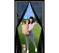 Magnetic Door Screen 210 x 215 cm with Powerful Magnets and Full Frame Hook&Loop, No Gap, Keep Bugs Out Lets Fresh Air in, Patio Curtain Insect Mesh, Mosquito Screen Kid and Pet Friendly, Black