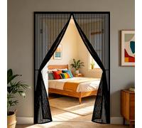 Magnetic Door Screen 220 x 210 cm Anti Mosquito Mesh Curtain with Powerful Magnets and Full Frame Hook&Loop, No Gap, Keep Bugs Out Lets Fresh Air in, Kid and Pet Friendly, Black