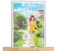 Magnetic Door Screen 60x205cm Hands Free Instant Mesh Mosquito & Bug Net Curtain Keep Open with Hook&Loop Straps Easy to Install Let Fresh Air in for Patio Balcony White