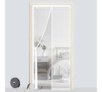 Magnetic Door Screen, SMALUCK Heavy Duty Fly Door Screen Mesh with Powerful Magnets, Durable Mesh Curtains Keeps Bugs Out, Frame Hook & Loop, Kid and Pet Friendly (100 x 220 cm, White)