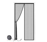Magnetic Door Screen, SMALUCK Heavy Duty Fly Door Screen Mesh with Powerful Magnets, Durable Mesh Curtains Keeps Bugs Out, Frame Hook & Loop, Kid and Pet Friendly (90 x 200 cm, Black)