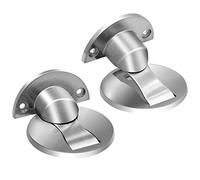 Magnetic Door Stop, 2 Pack Stainless Steel Floor Magnetic Door Stopper Adhesive Brushed Nickel Invisible Heavy Duty Silver Magnetic Door Holder Catch, No Drill Magnetic Doorstop