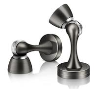Magnetic Door Stoppers - Oil Rubbed Gray Heavy Duty Floor Wall Mount Doorstop With Soft Catch Holder and Wall Protector for Bottom of Door, 2 Pack