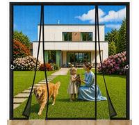 Magnetic Double Opening Screen Door Black 190x190cm Double Door Fly Screen Curtain Anti Dust with Powerful Magnets EZ Install Magnetic for Doors