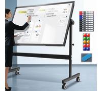 Magnetic Double-Sided Dry Erase Board on Wheels, Adjustable Height & Angle, Large 90x60cm (35x24in) Rolling Whiteboard for Home, Office, Classroom Use