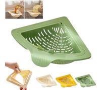 Magnetic Drainage Filter Basket, Punch-Free Triangular Sink Strainer with Twist-Open Bottom, Sponge Holder and Food Scraps Catcher, Corner Kitchen Organizer for Washing Fruits & Vegetables (Green)