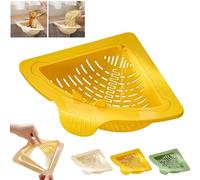 Magnetic Drainage Filter Basket, Punch-Free Triangular Sink Strainer with Twist-Open Bottom, Sponge Holder and Food Scraps Catcher, Corner Kitchen Organizer for Washing Fruits & Vegetables (Yellow)